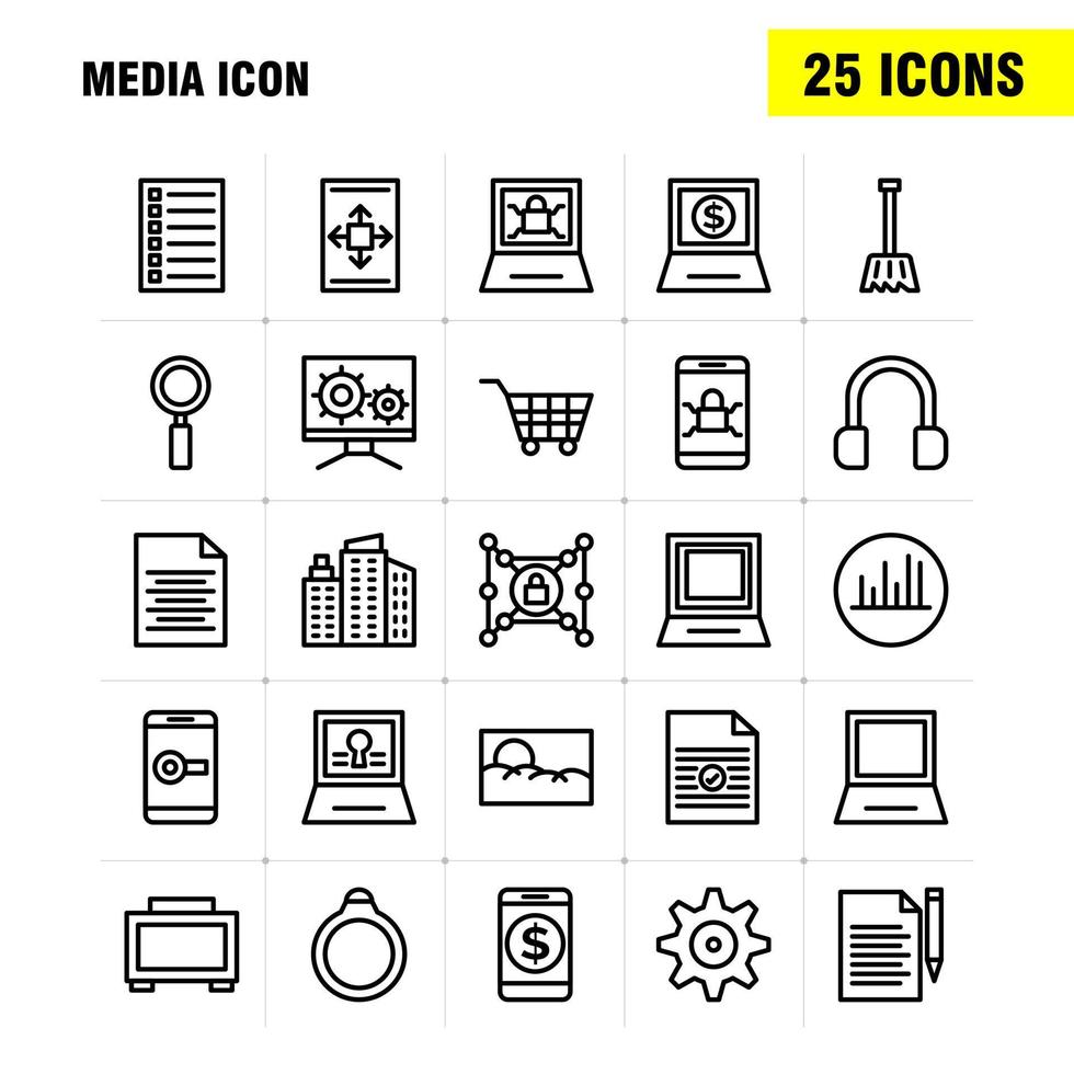 iconos de línea de iconos de medios establecidos para infografías kit uxui móvil y diseño de impresión incluyen imagen de herramienta de reproductor de medios móviles vector de conjunto de iconos de imagen de trama de medios
