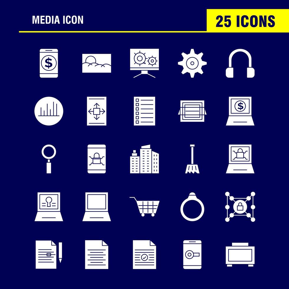 icono de medios iconos de glifo sólido establecidos para infografías kit de uxui móvil y diseño de impresión incluyen imagen de herramienta de reproductor de medios móviles vector de conjunto de iconos de imagen de trama de medios