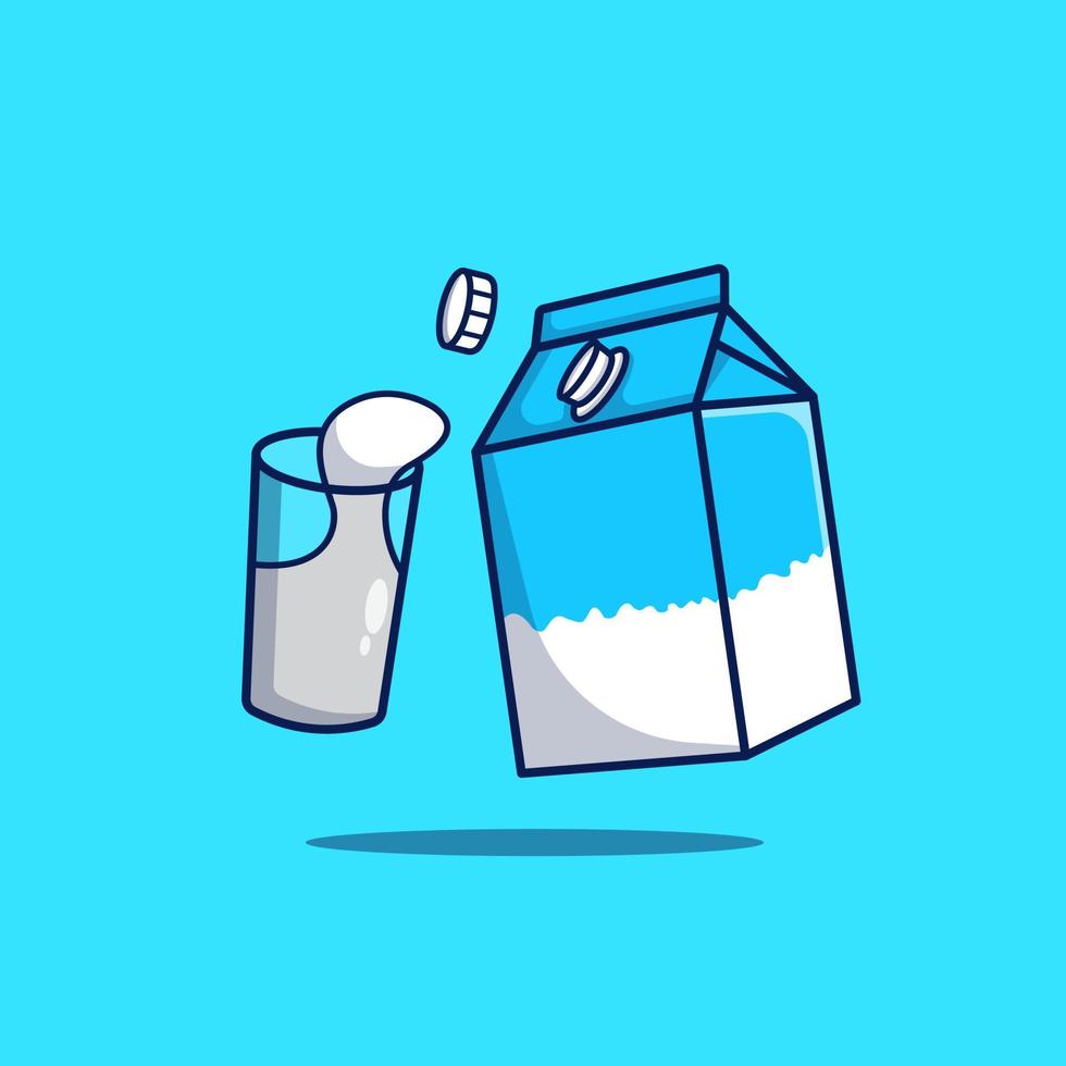 caja de leche con un vaso de ilustración de leche. leche con vector de diseño de caja