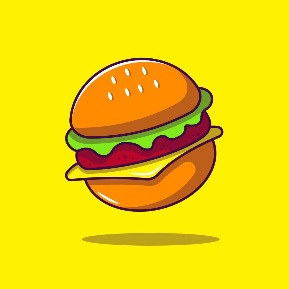 Ilustración de vector de hamburguesa. hamburguesa en vector de diseño de estilo de dibujos animados