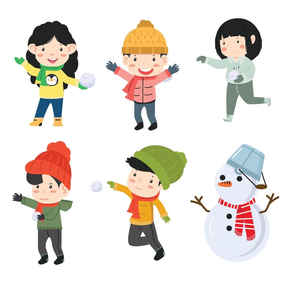 kids having a snow ball set vector