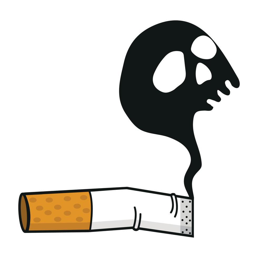 Burning cigarette  butt with a smok skull vector