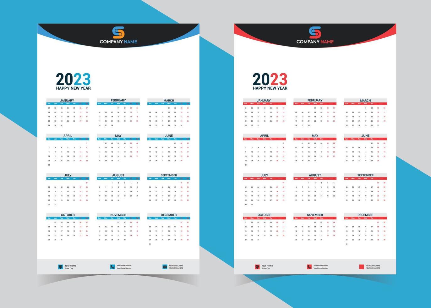 Calendar 2023 - Flat Modern Colorful. Week starts on Monday vector