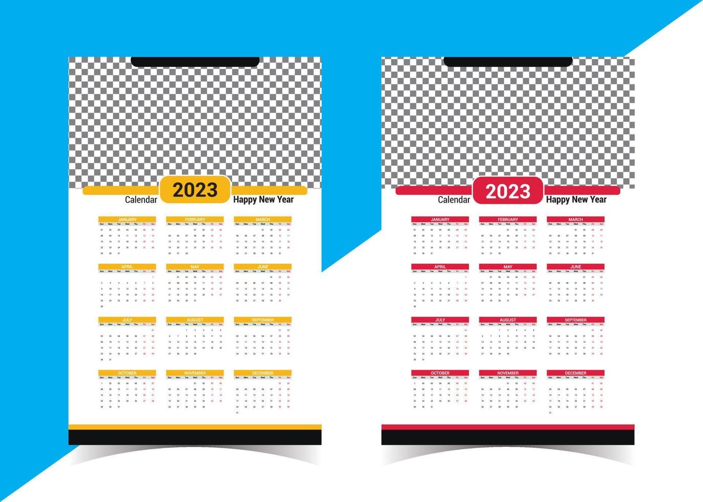 Calendar template 2023 set. Color english square calender collection vector
