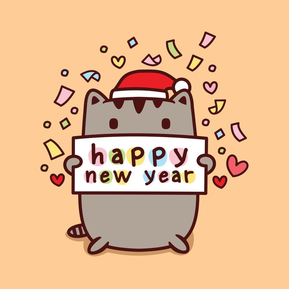 ilustración vectorial de saludos de feliz año nuevo en estilo kawaii vector