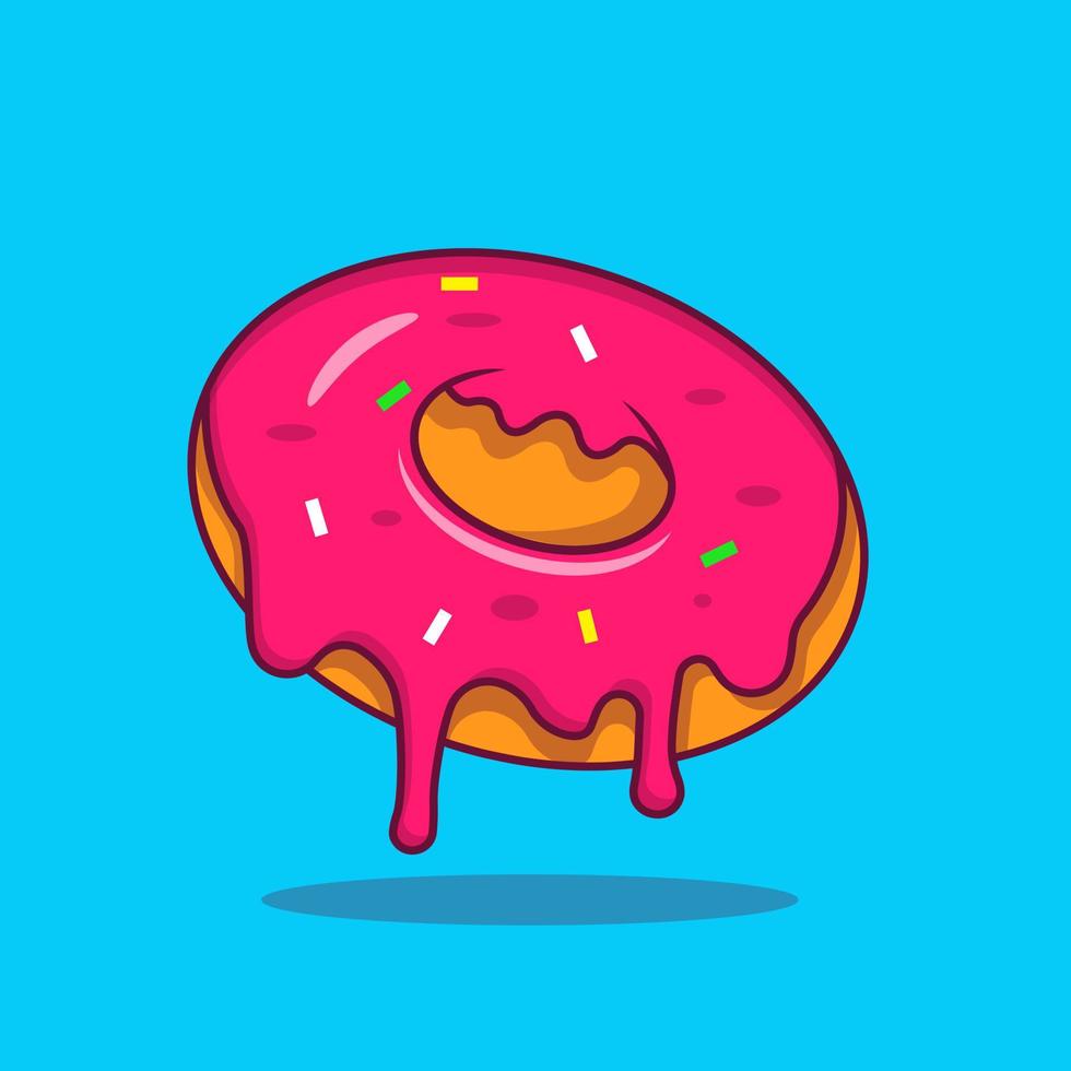 Ilustración de vector de donut en estilo de dibujos animados. icono de comida deliciosa. vector de diseño de icono de donut