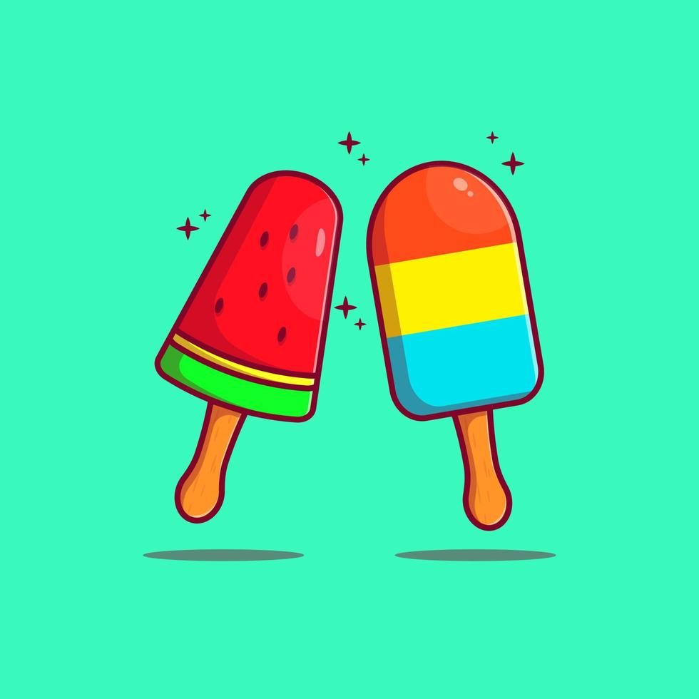 Fruit ice cream illustration. Ice cream with stick vector illustration