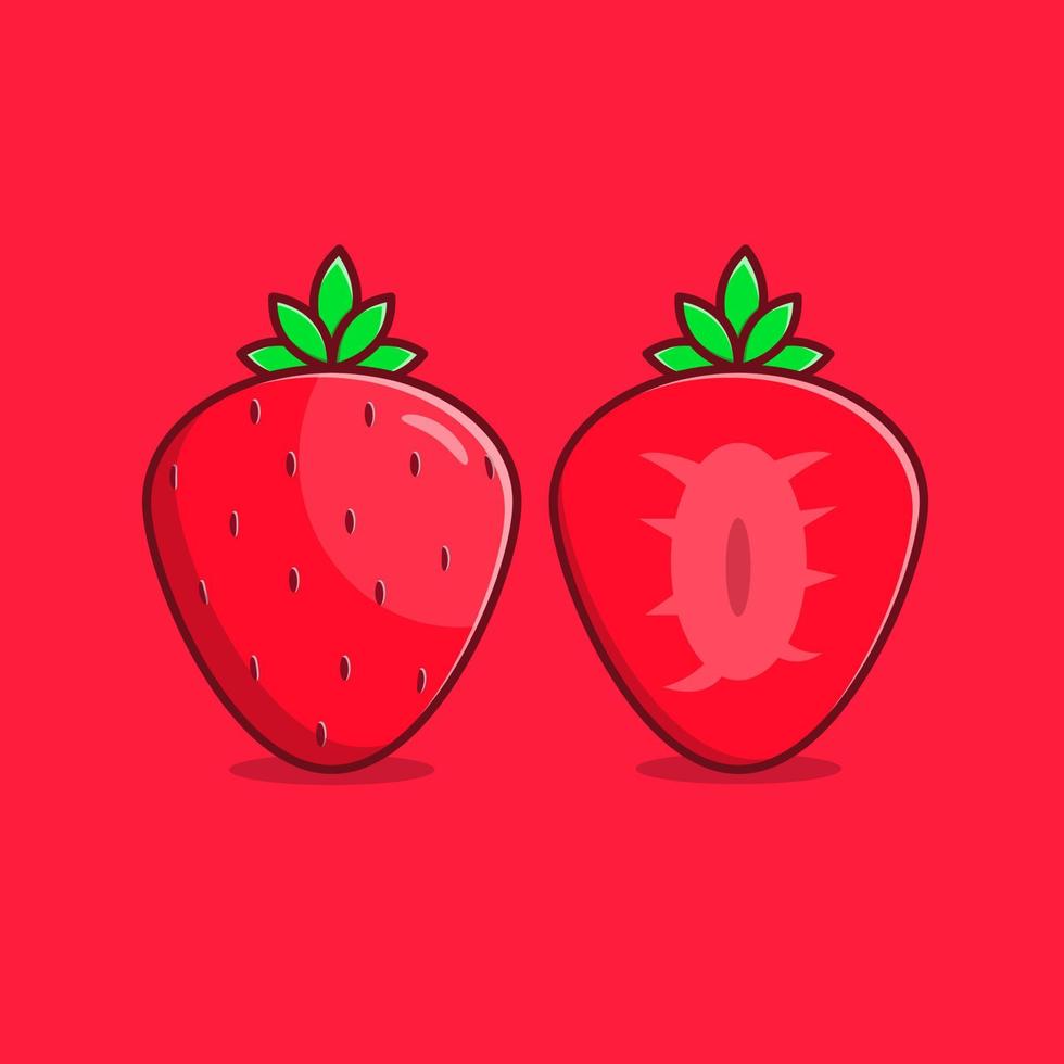 Strawberry illustration vector. Slice of strawberry fruit illustration. Strawberry in cartoon style design vector