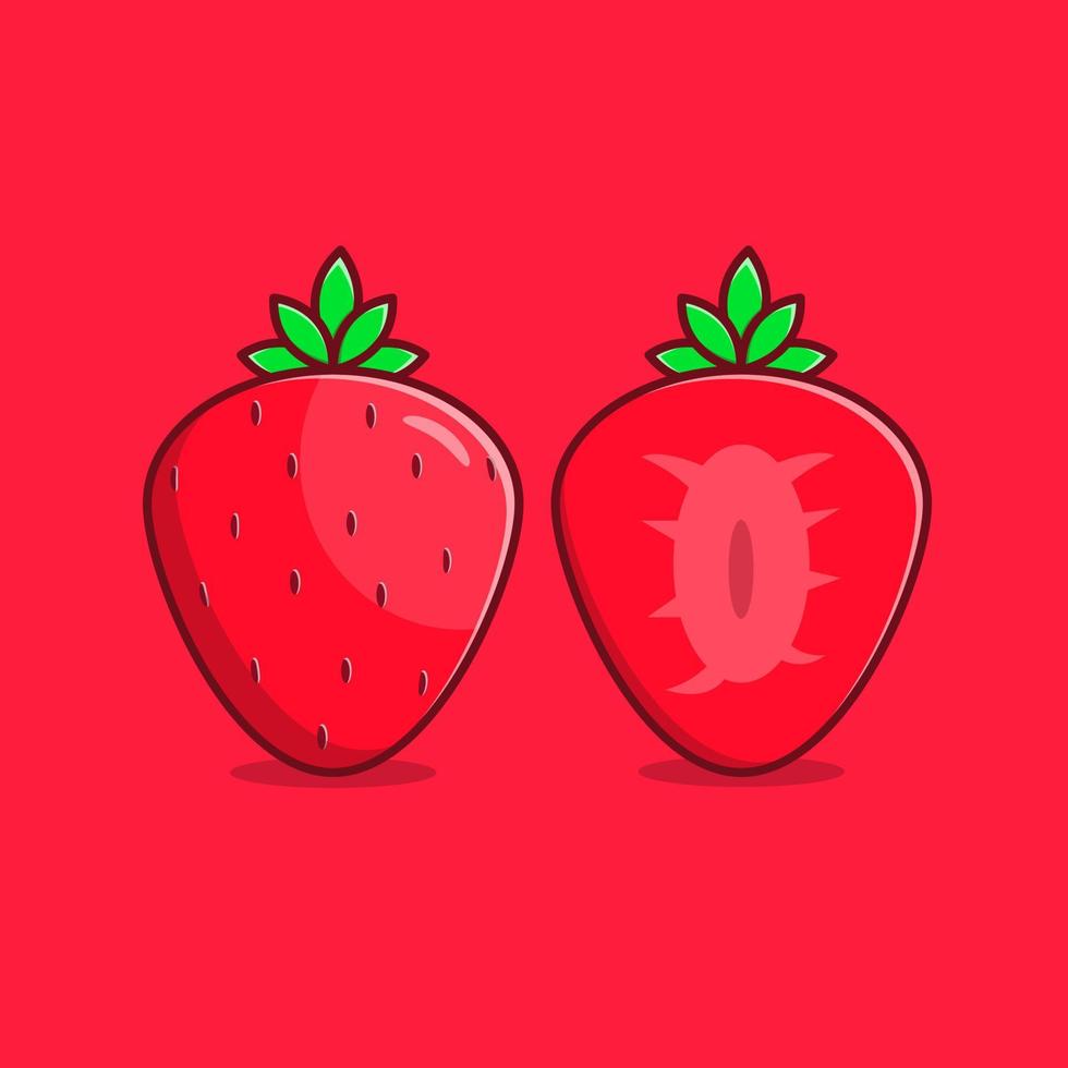 vector de ilustración de fresa. rebanada de ilustración de fruta de fresa. fresa en diseño de estilo de dibujos animados