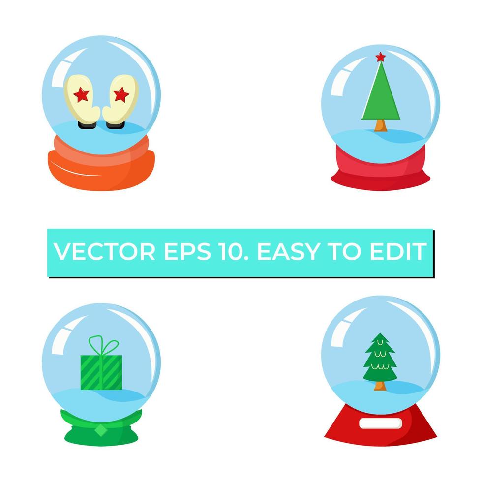 Christmas Crystal Ball with gloves, tree, and gift box. vector eps 10. easy to edit