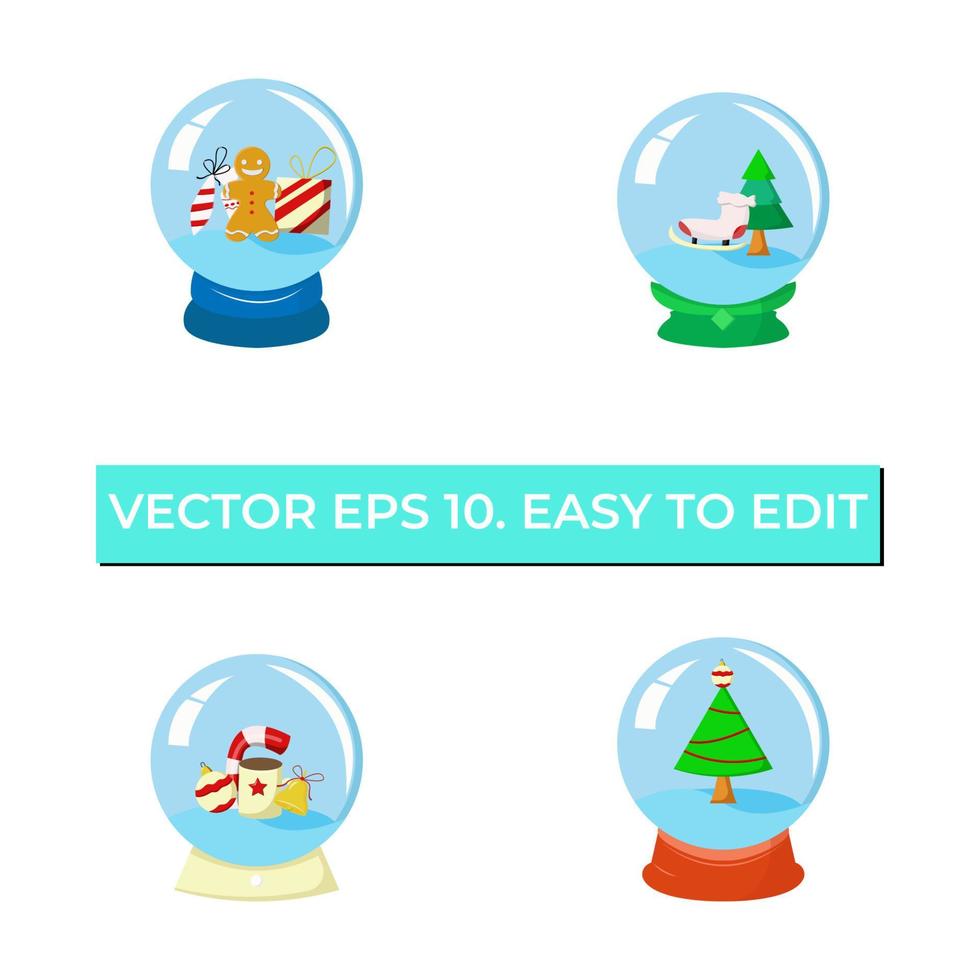 bola de cristal de navidad con pan de jengibre, árbol y dulces. pasos vectoriales 10. fácil de editar vector