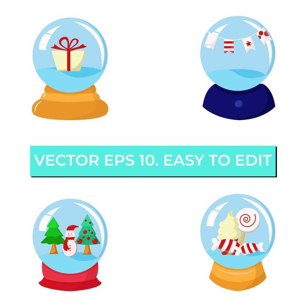 Christmas Crystal Ball with candy, flag, tree, and gift box. vector eps 10. easy to edit