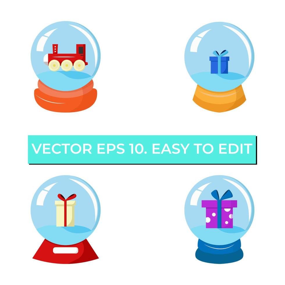 Christmas Crystal Ball with gift box and train. vector eps 10. easy to edit