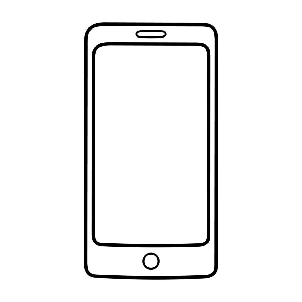 Smartphone sketch, black contour drawing, flat vector, isolate on white vector