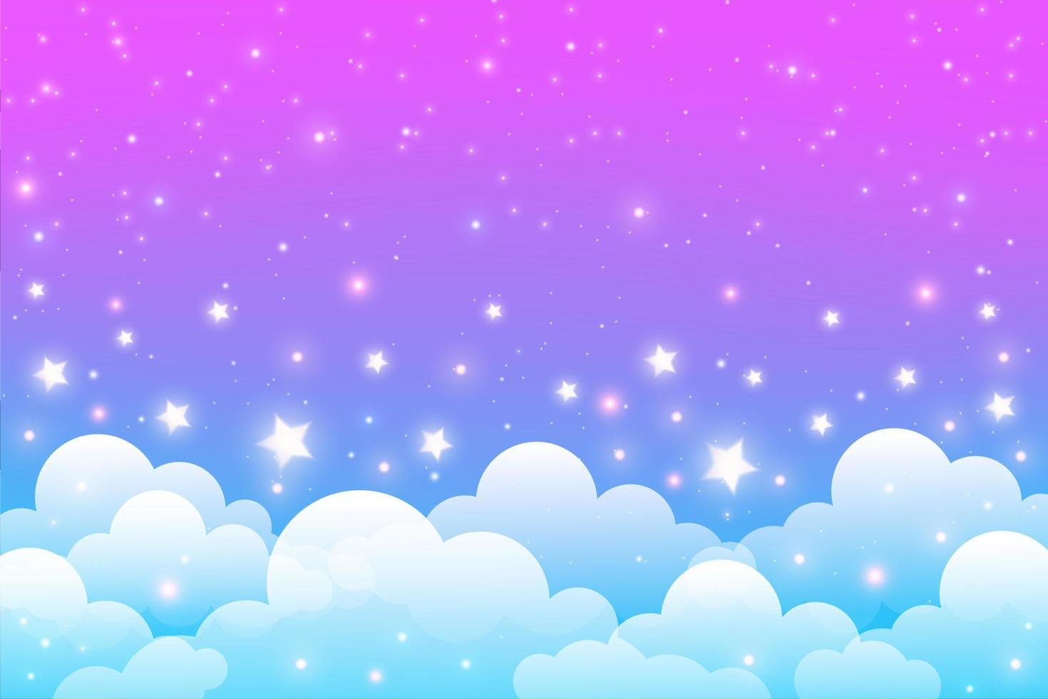 fondo de unicornio arco iris con nubes y estrellas. cielo de color pastel. paisaje mágico, patrón fabuloso abstracto. lindo fondo de pantalla de dulces. vector. vector