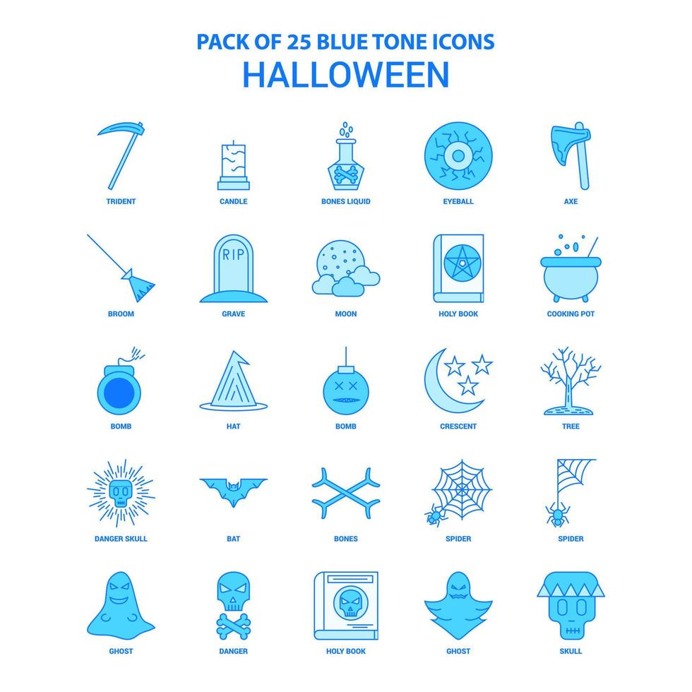 Halloween Blue Tone Icon Pack 25 Icon Sets vector