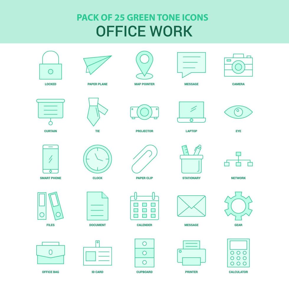 25 Green Office work Icon set vector