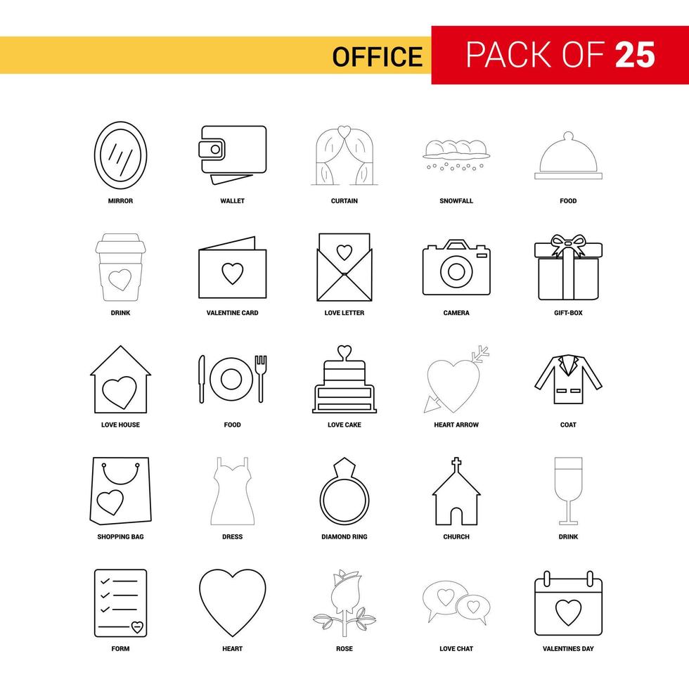 Office Black Line Icon 25 Business Outline Icon Set vector