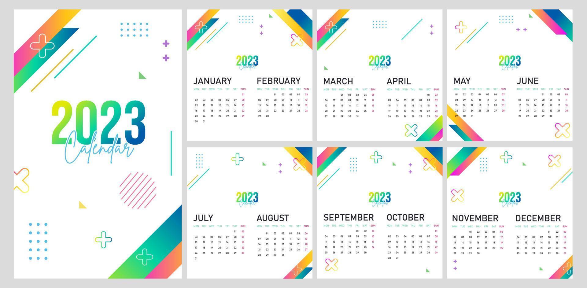 conjunto de calendario 2023 feliz año nuevo vector