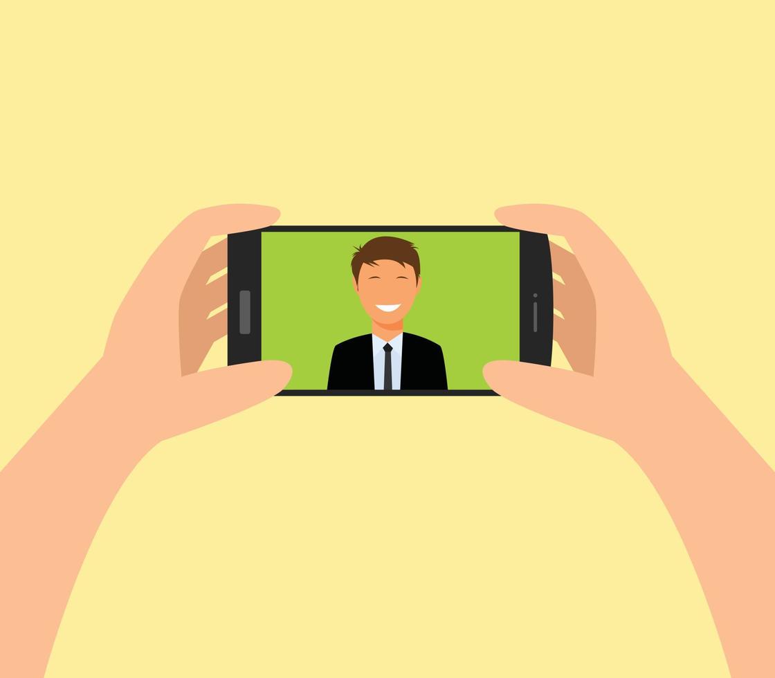 Taking Selfie Photo on Smart Phone. vector