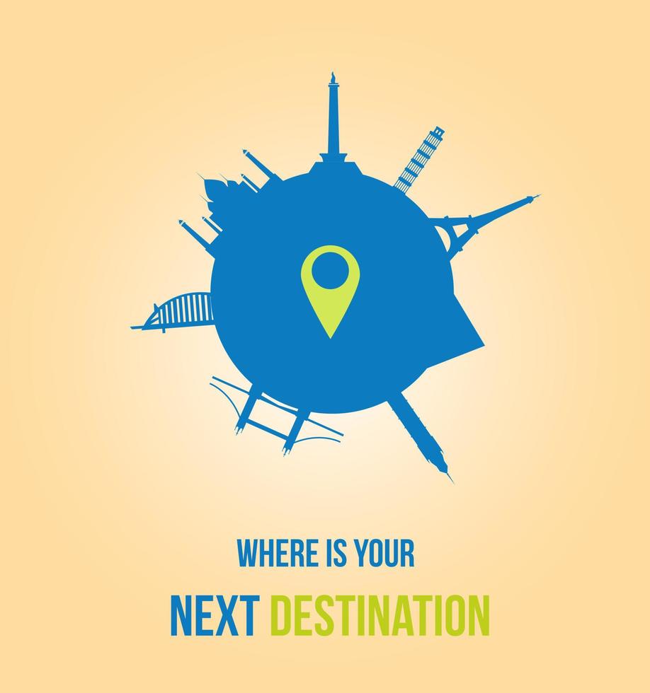 ¿Dónde está tu próximo cartel de destino con globo y lugares de viaje de destino? vector