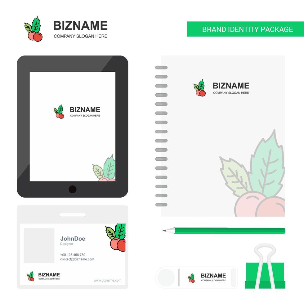 Cherries Business Logo Tab App Diary PVC Employee Card and USB Brand Stationary Package Design Vector Template