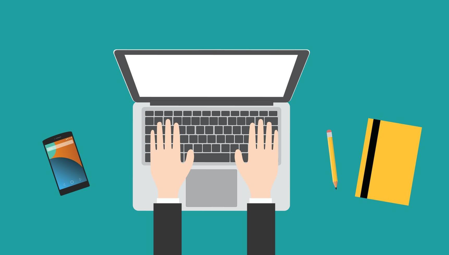 businessman working in a laptop to do some business in his workplace vector