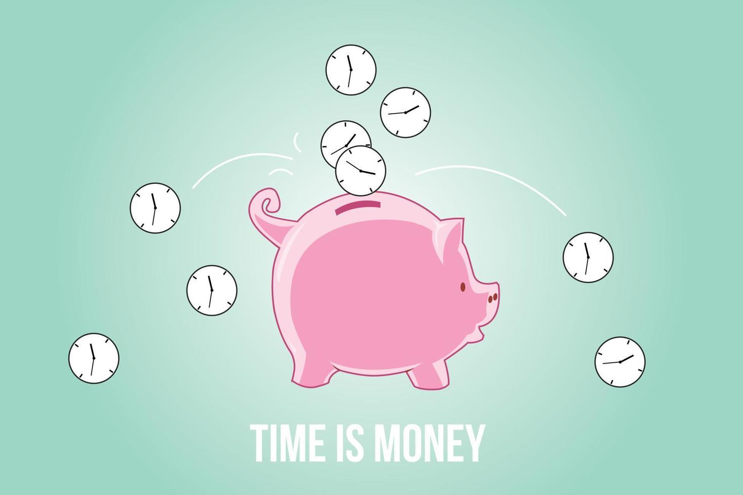 time is money with a clock insert to piggy bank vector