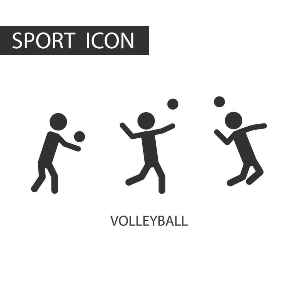 3 pictogramas negros de juego de voleibol. tipos de deportes, conjunto deportivo de pictogramas. vector