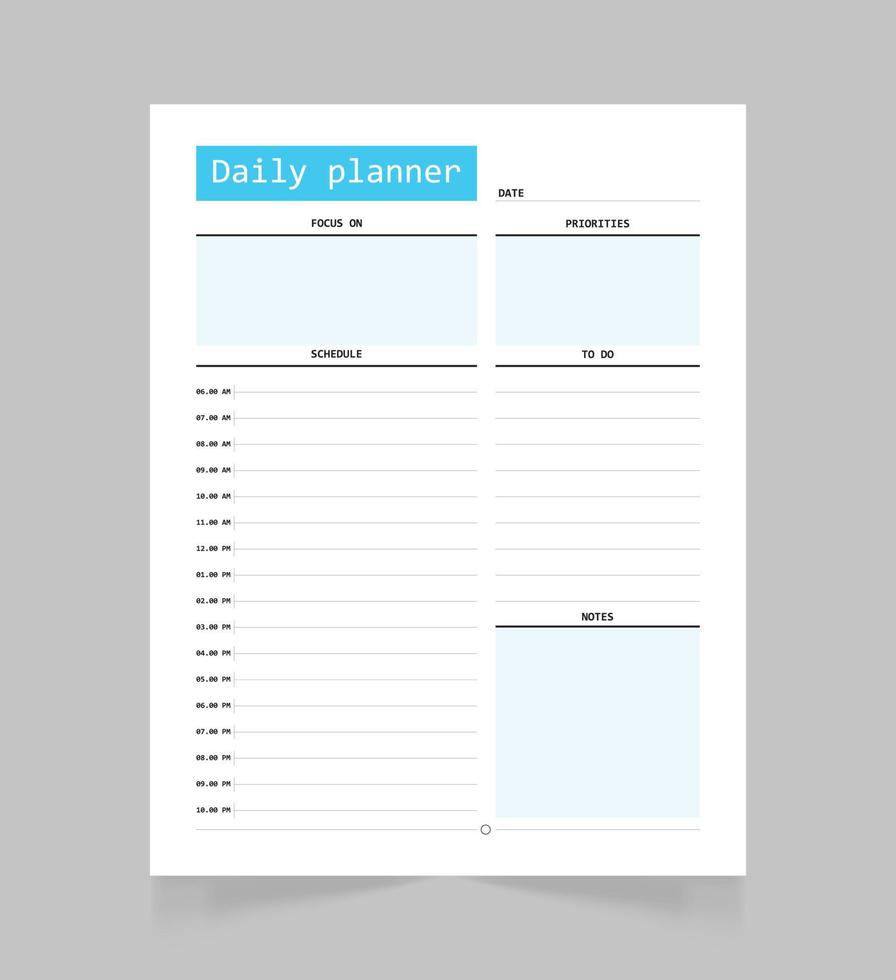 Minimalist daily planner page template. Blank white notepad page. vector