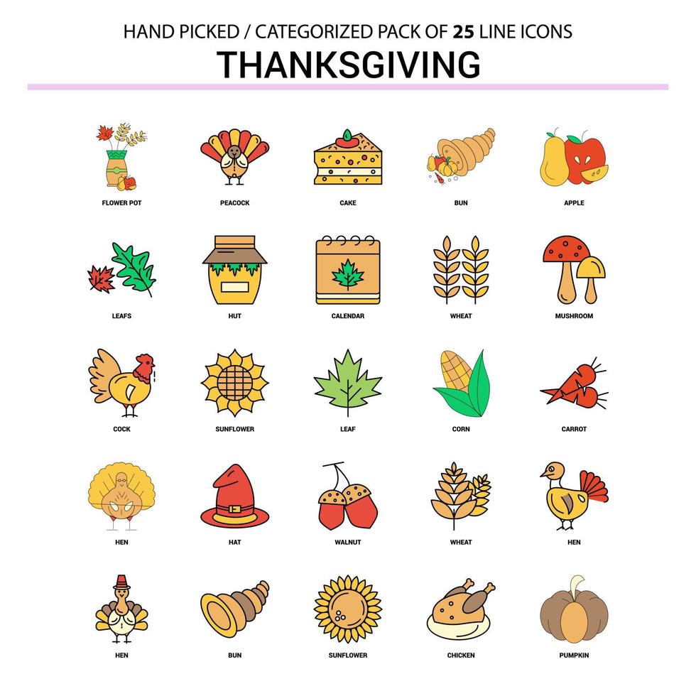 Thanksgiving Flat Line Icon Set Business Concept Icons Design vector