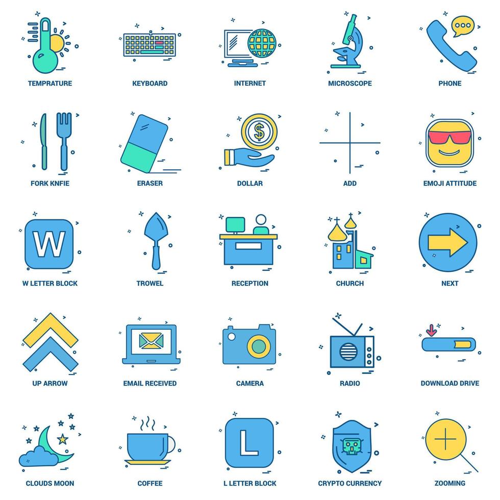 25 Business Concept Mix Flat Color Icon set vector