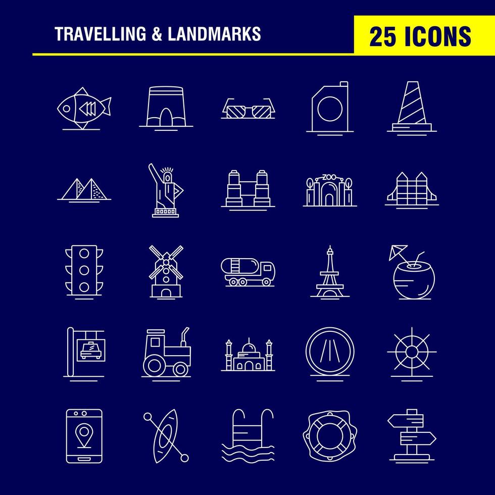 Travelling And Landmarks Line Icon for Web Print and Mobile UXUI Kit Such as Fish Sea Food Snapper Food Arch Landmark Travel Pictogram Pack Vector