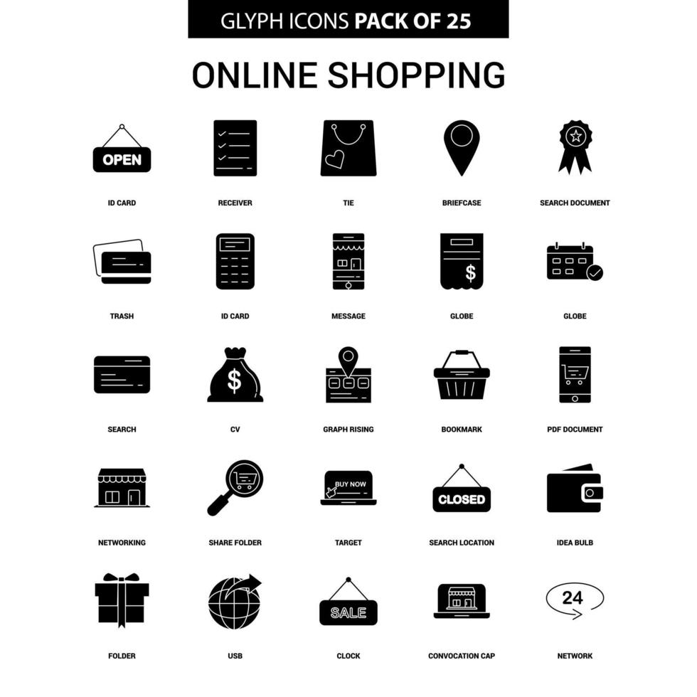 conjunto de iconos de vector de glifo de compras en línea