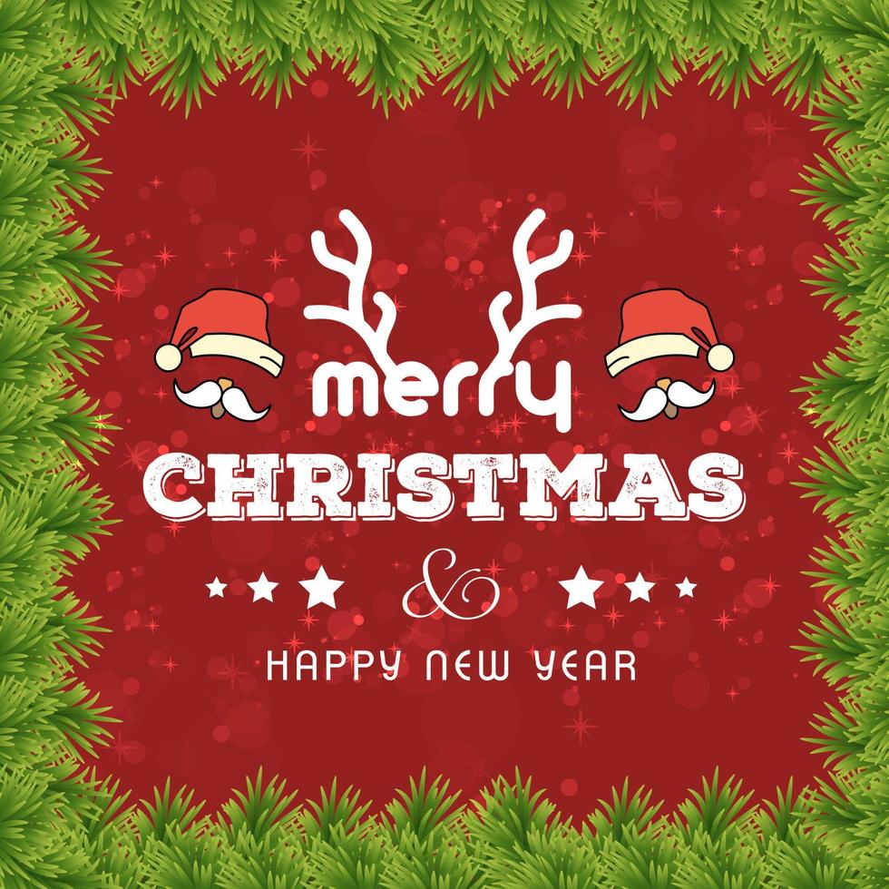 Merry Christmas card with red background and typography vector