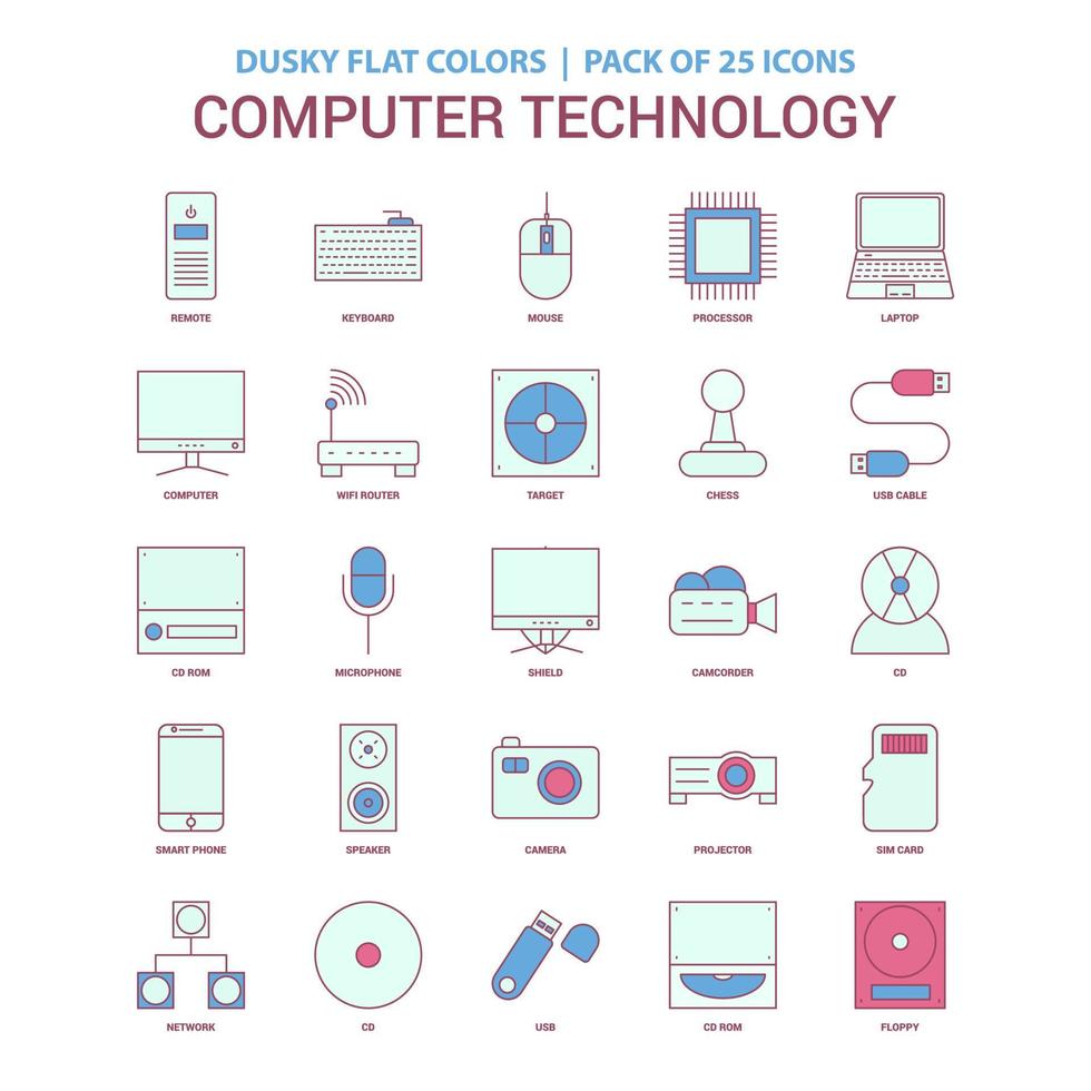 icono de tecnología informática color plano oscuro paquete de iconos vintage 25 vector