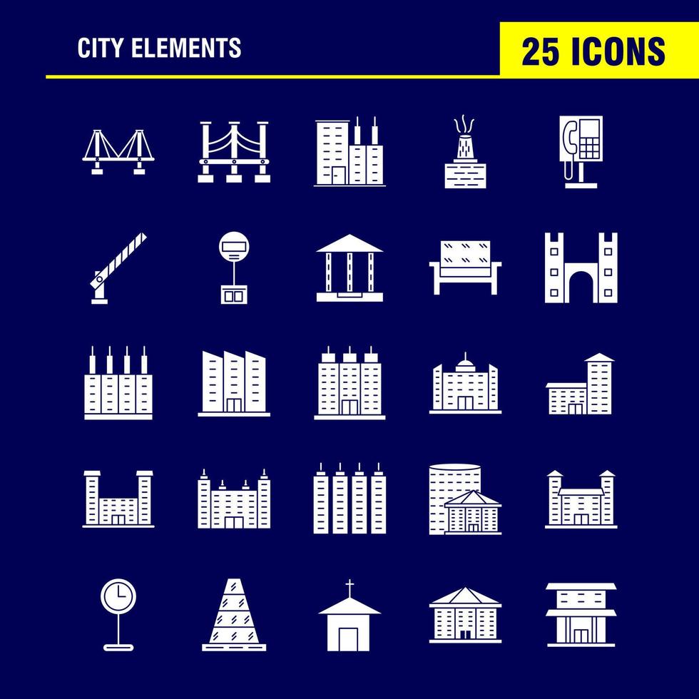 City Elements Solid Glyph Icons Set For Infographics Mobile UXUI Kit And Print Design Include Car Vehicle Travel Transport Fountain Water Shower City Eps 10 Vector