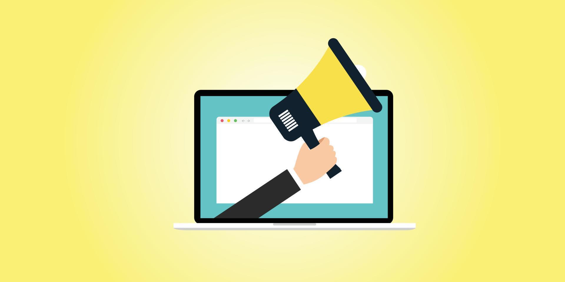 digital marketing with notebook and megaphone illustration vector
