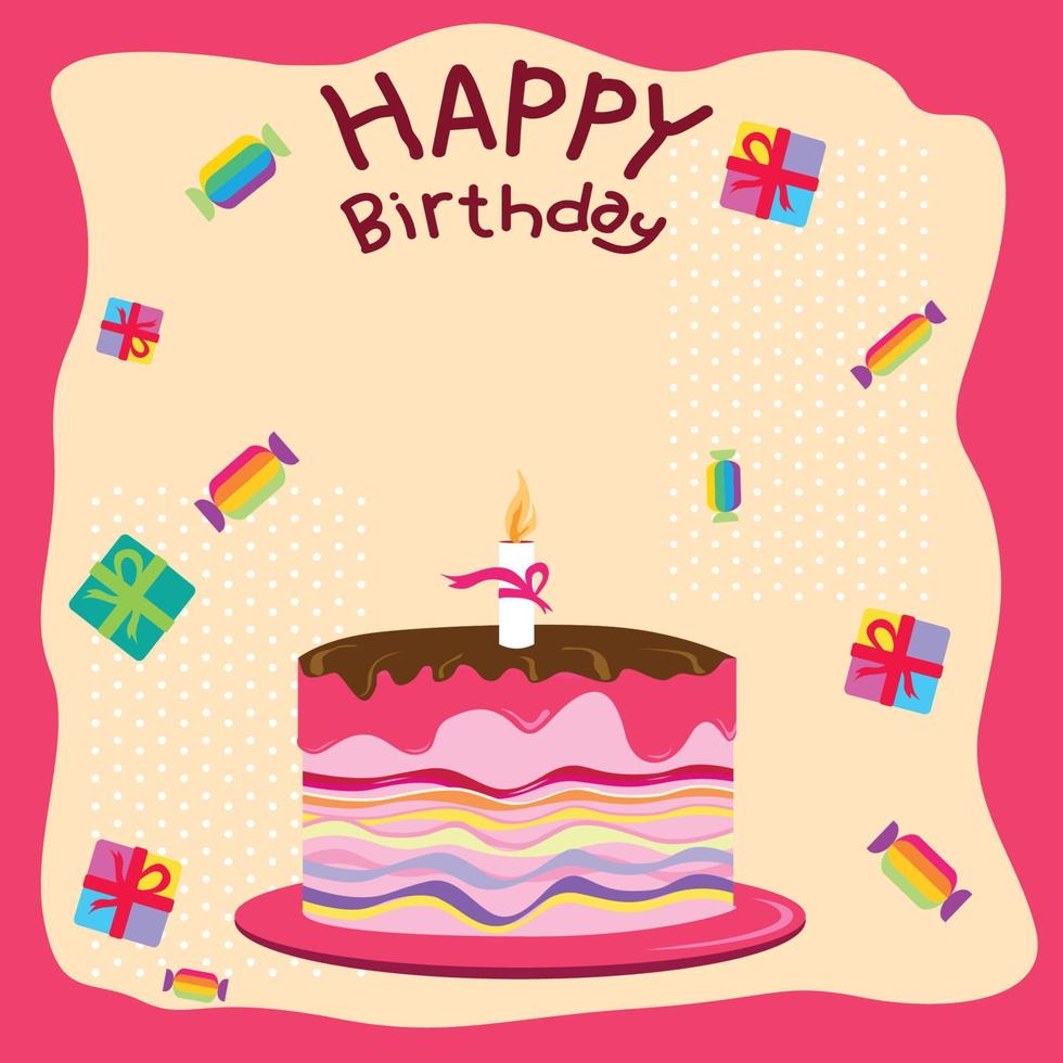 birthday gift card with cake drawing vector illustration