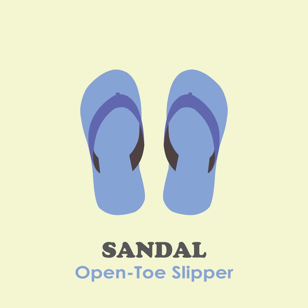 sandal or open-toe slipper on yellow background flat vector illustrations