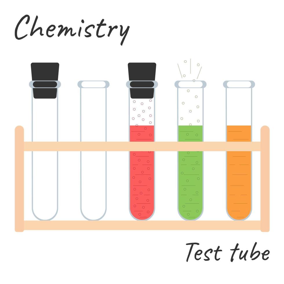 Vector illustration. Chemical tableware, tripod with test tubes.