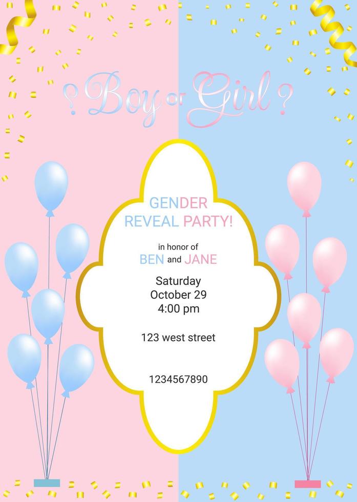 Vector illustration. Invitation to a gender party