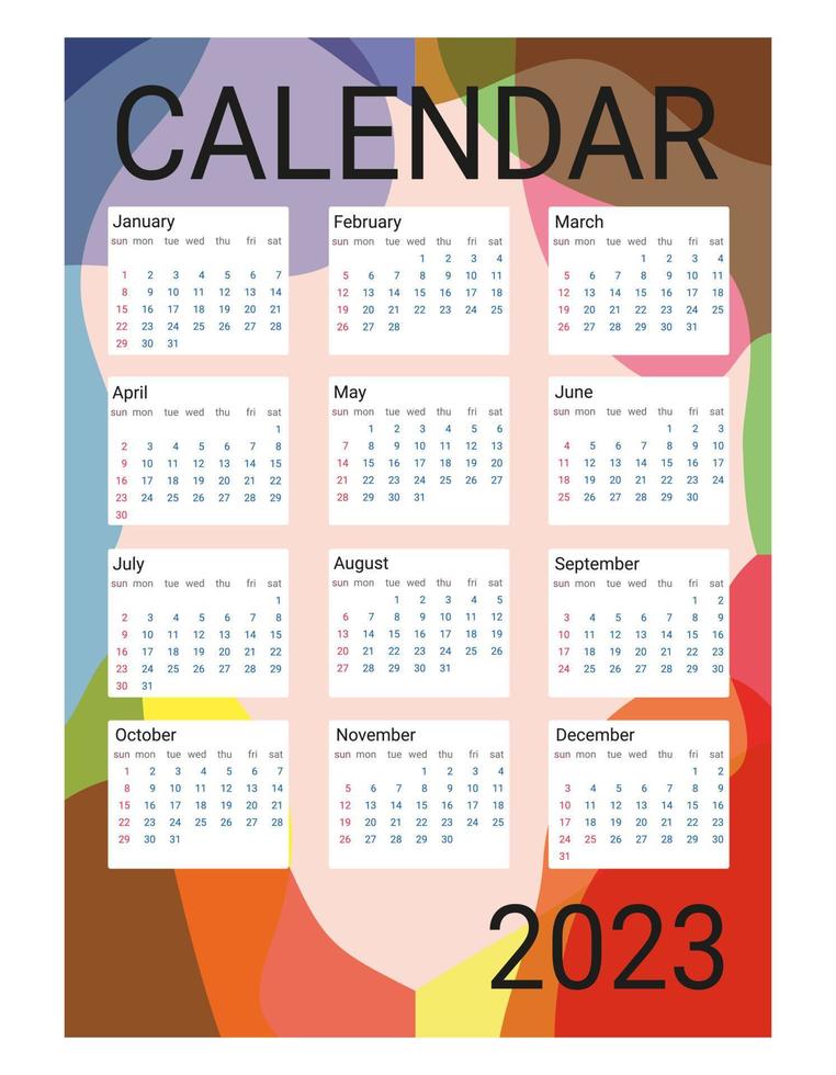 Wall calendar for 2023 in A3 format with an abstract pattern. The week starts on Sunday vector