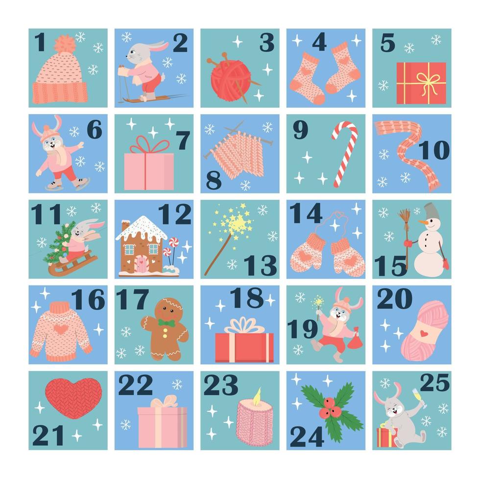 Advent calendar with rabbit. vector