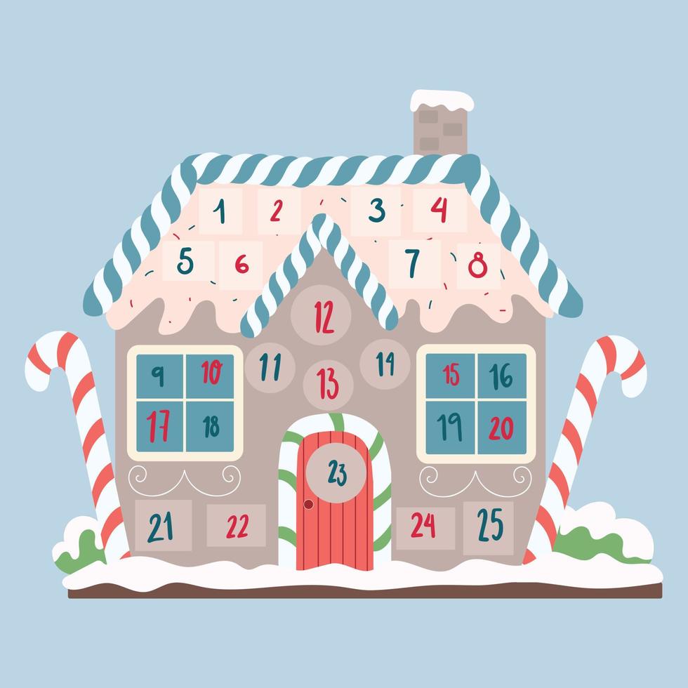 Advent calendar in a gingerbread house vector