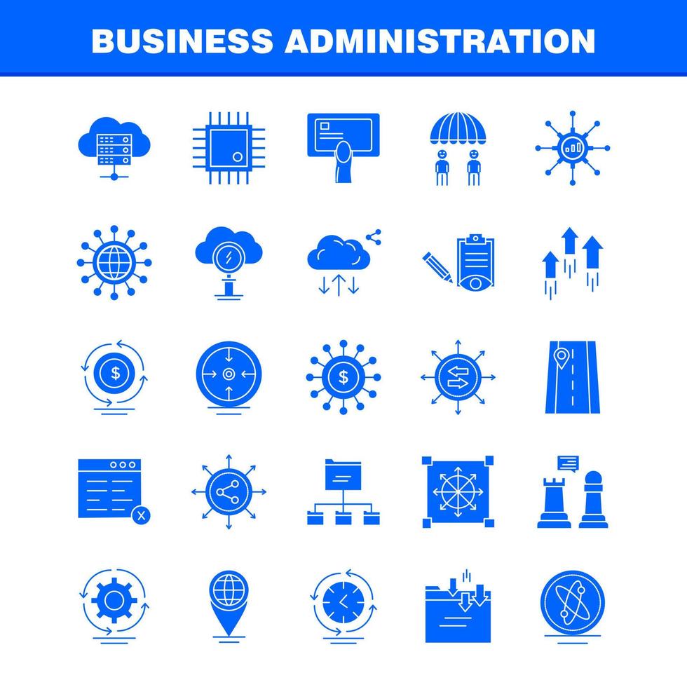 iconos de glifos sólidos de administración empresarial establecidos para infografías kit de uxui móvil y diseño de impresión incluyen dirección de flecha de enfoque de destino archivo de documento globo colección de internet infograp moderno vector