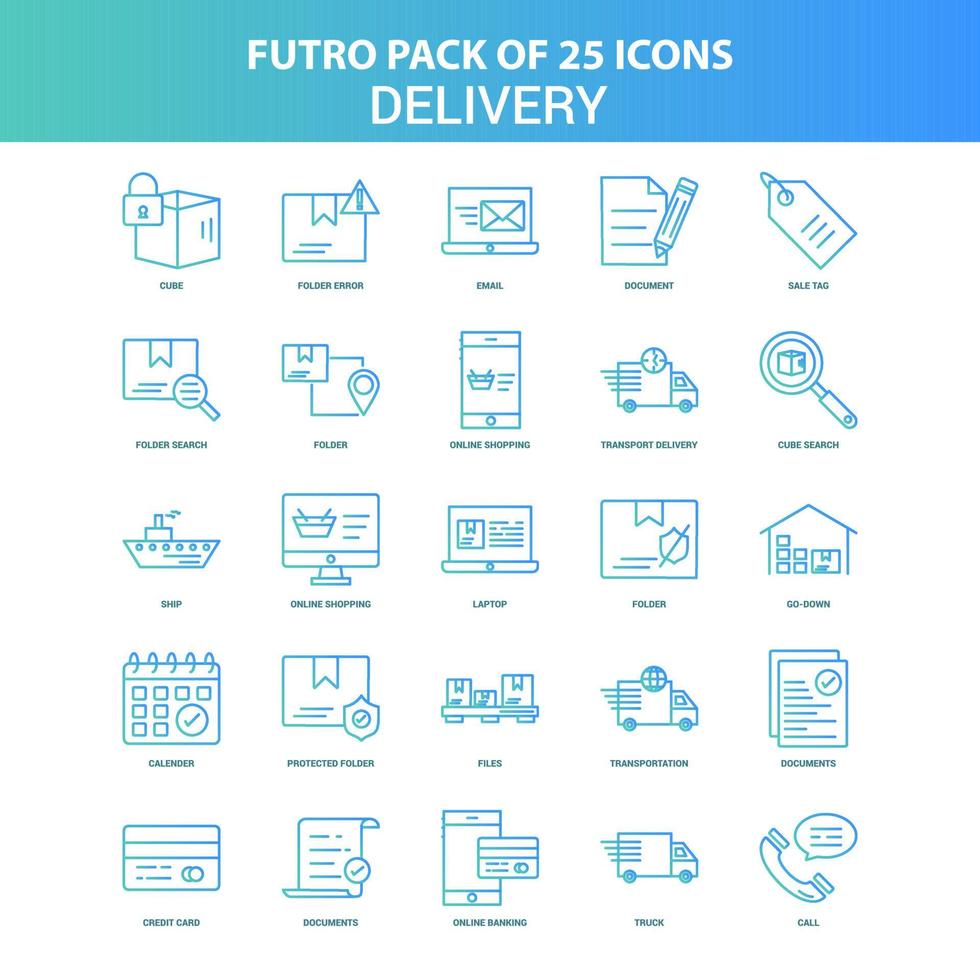 paquete de 25 iconos de entrega de futuro verde y azul vector