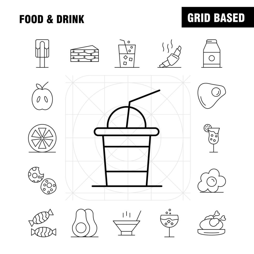 Food And Drink Line Icons Set For Infographics Mobile UXUI Kit And Print Design Include Cocktail Glass Goblet Glass Wine Drink Baking Croissant Icon Set Vector