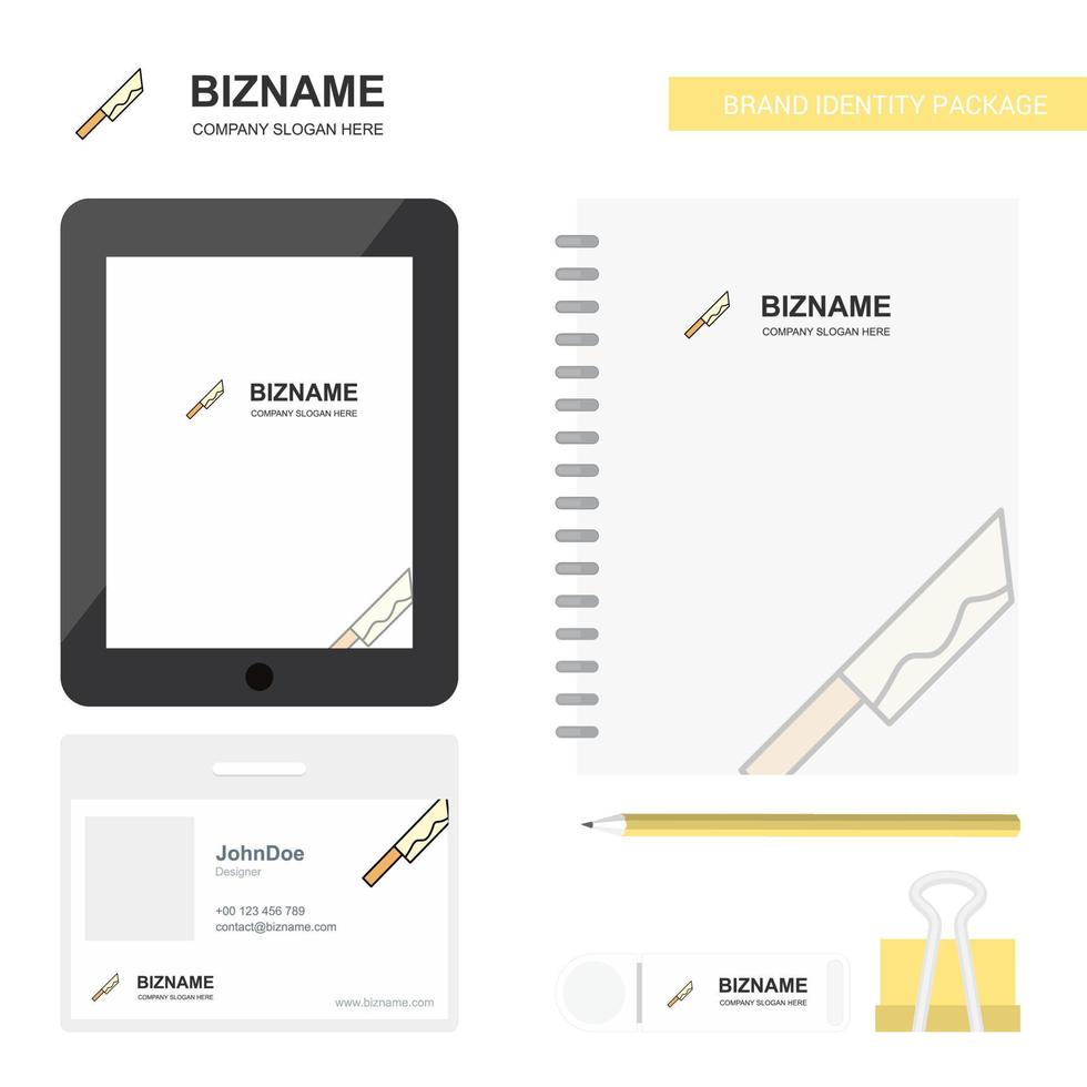 Knife Business Logo Tab App Diary PVC Employee Card and USB Brand Stationary Package Design Vector Template