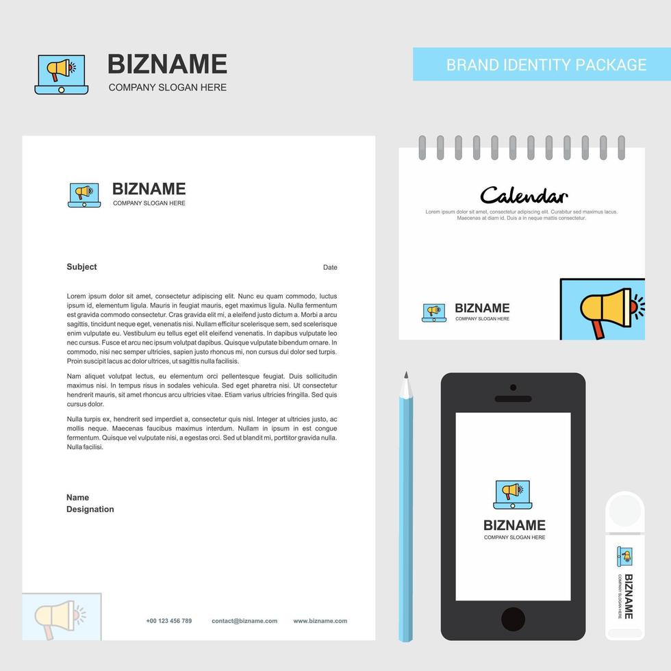 Music on Laptop Business Letterhead Calendar 2019 and Mobile app design vector template